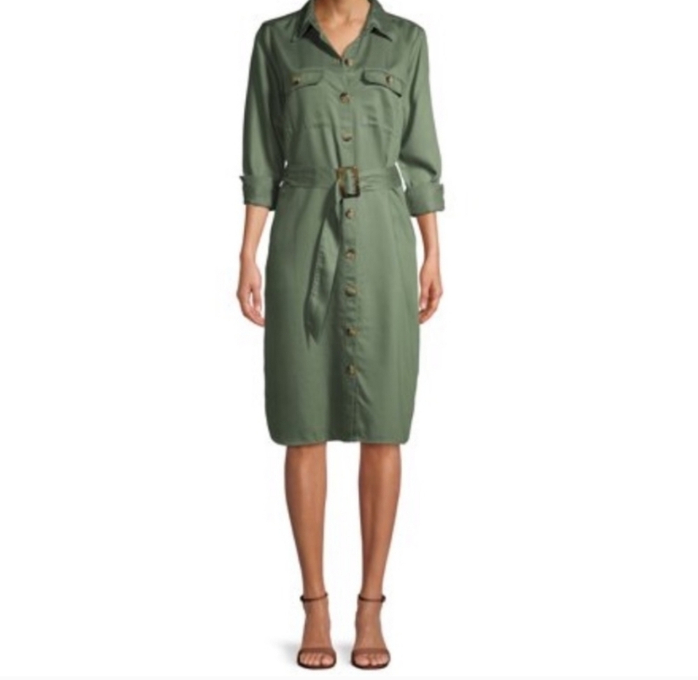 Time and Tru Olive Green UTILIY Shirt Dress